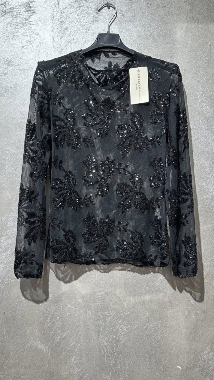 Haut transparent brodé